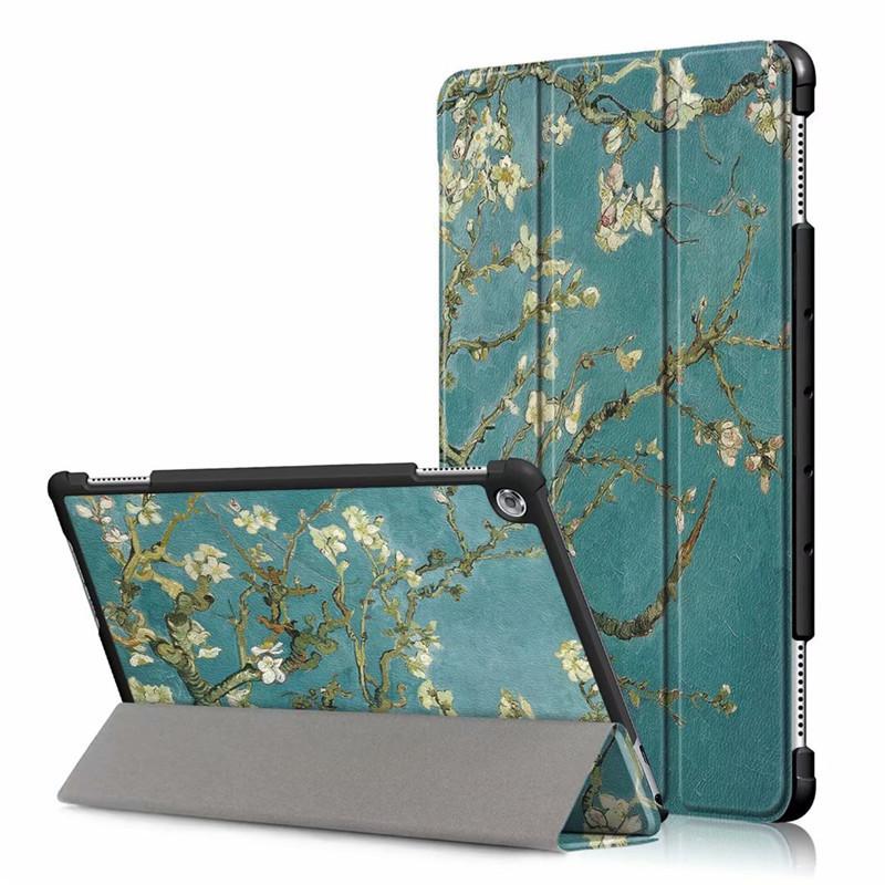 Ультратонкий чехол-книжка из ПУ-кожи для планшета Huawei MediaPad M5 Lite 10 и T5 10.0 с функцией подставки и магнитной застежкой - Доступен в черном, темно-синем, сером, розовом золоте, красном цветах и с различными узорами