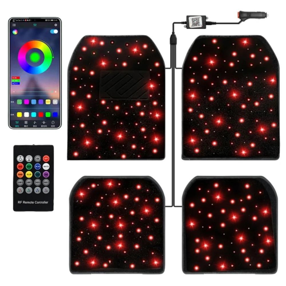 Universal Fit For SUV Sedan Van Fiber Optic Twinkle Car Mats WaterProof LED Star Rugs APP Remote Control RGB Music Sync 2/4PCS
