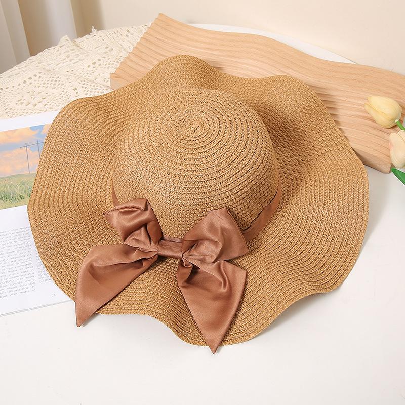 Simple Bowknot Straw Bucket Hat Elegant Solid Color Sun Hat Trendy Foldable Travel Beach Hats for Women Daily Uses Summer Outdoor