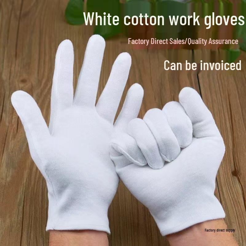 White Cotton Non-Slip Breathable Work Gloves for Polishing and Driving