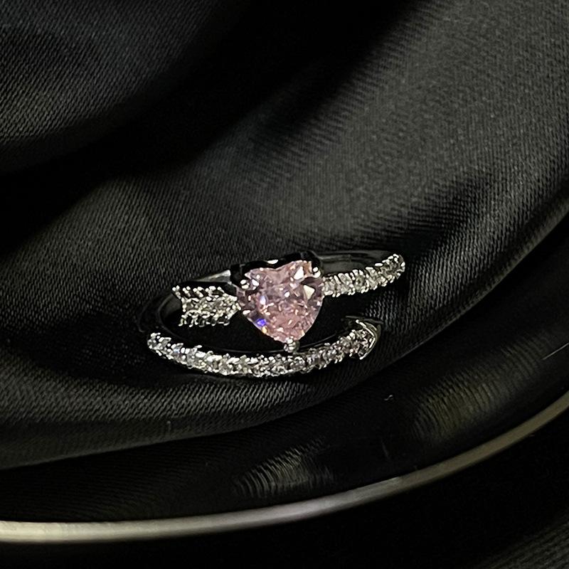 Pink Zircon Simple Open Ring Sweet Love Niche Design Star High Sense Adjustable Ring