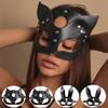 Black Sexy Leather Mask Shiny Sparkling Rhinestone Rivets Catwoman Masks Cosplay Halloween Masquerade Half Face Mask