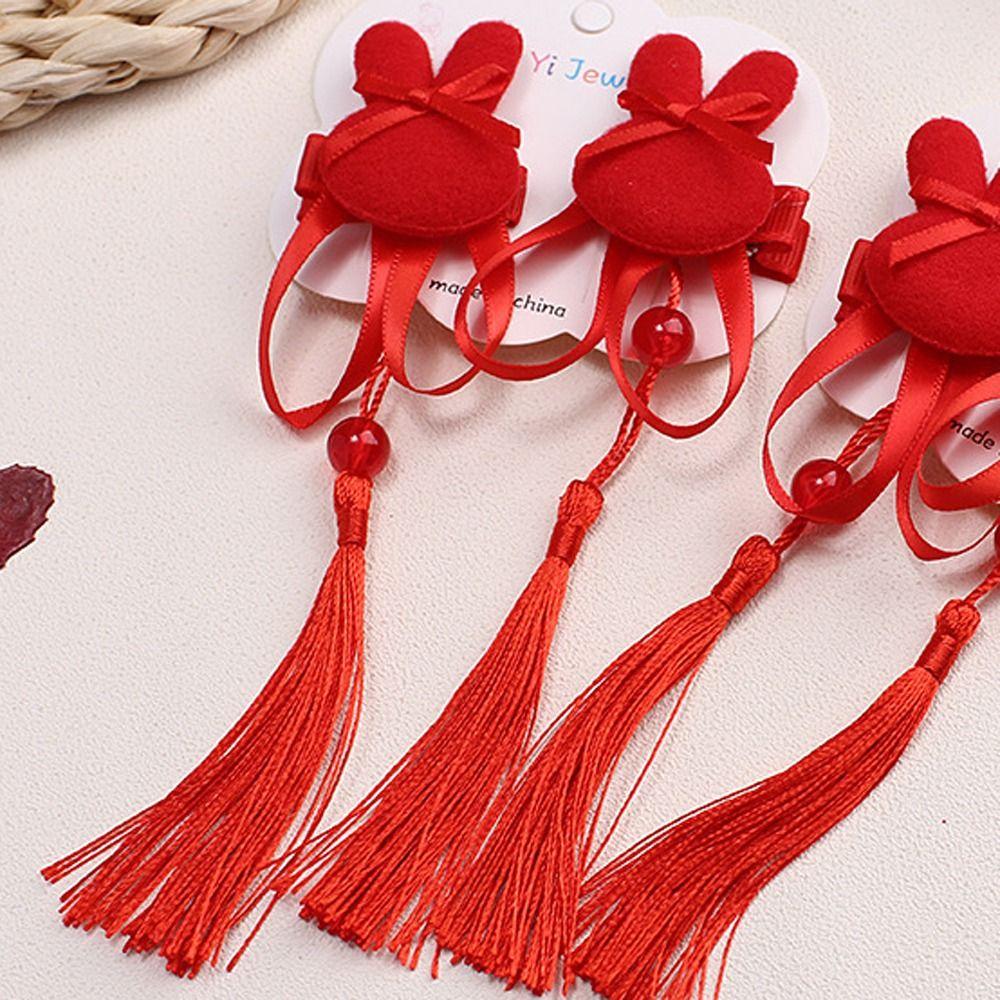 2 шт. кисточка детский парик шпилька китайский стиль красный бант заколка детский бант парик новогодний праздничный