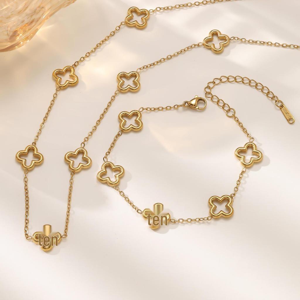 Минималистичный браслет-ожерелье из нержавеющей стали с покрытием 18 карат в виде четырехлистного клевера для женщин