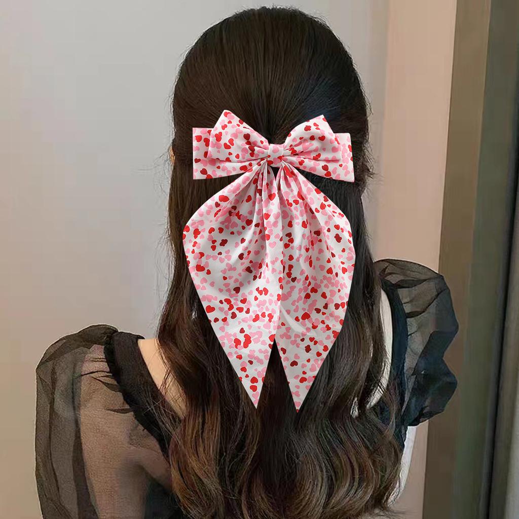 Valentine's Day Sweet Korean Women Bow Ribbon Hair Clip Spring Clip Double Layers Bowknot