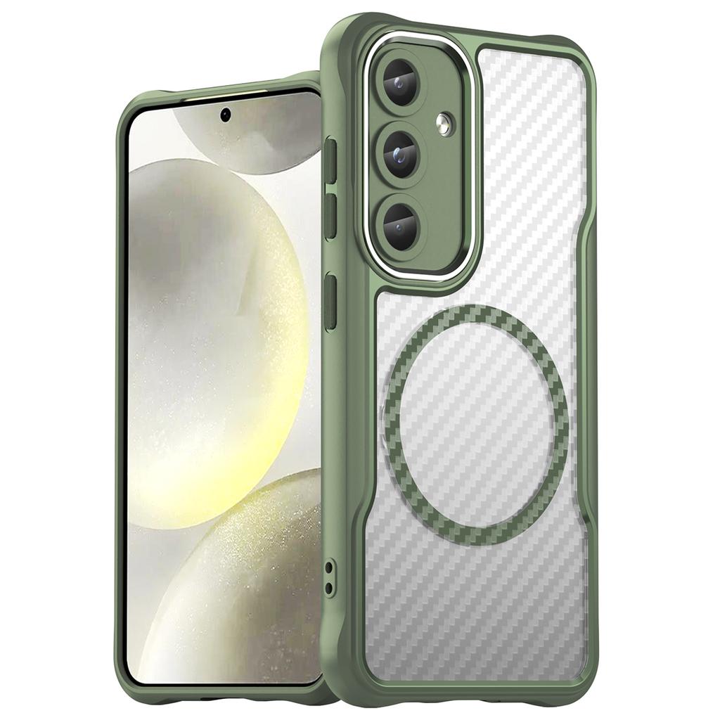 Чехол для Samsung Galaxy S25+/S24+ из ТПУ+ПК с карбоновым волокном, совместимый с MagSafe