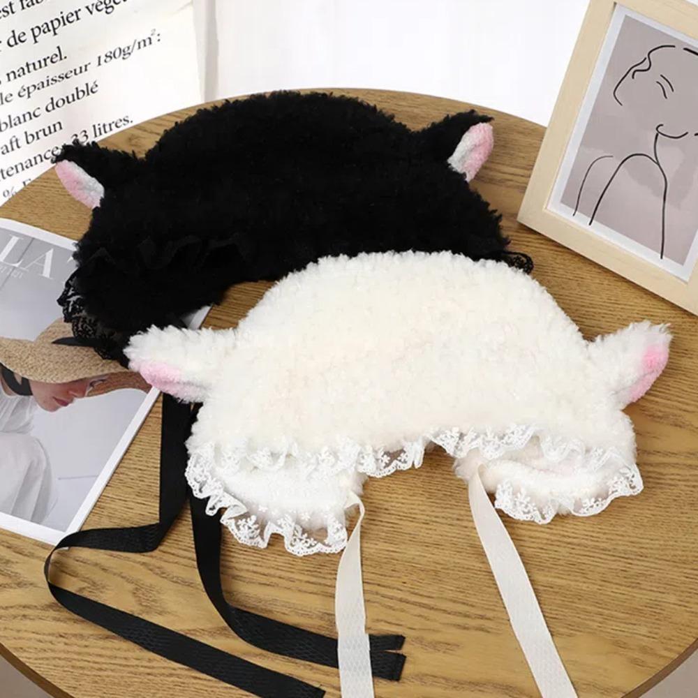 Шапки из овечьей шерсти Y2K Lolita Lace Hat Brimless Beanie Cap Ear Protection Зимняя шапка
