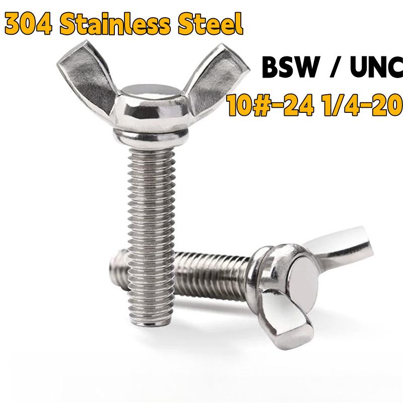 BSW / UNC 10#-24 1/4-20 304 A2 Stainless Steel Hand Tighten Screws Butterfly Bolts Adjustable Wing Thumb Screw