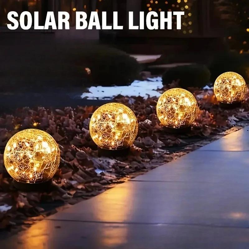 Solar LED Light Waterproof Cracked Glass Ball for Garden Outdoor Path for Patio and Yard Lawn Backyard Festival Decoration Lamp