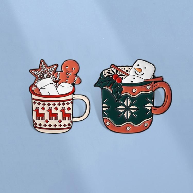 Праздничная эмалевая брошь в виде пряничного снеговика и лося, рождественский дизайн чашки, сплав, булавка, украшение на грудь, подарок для друга