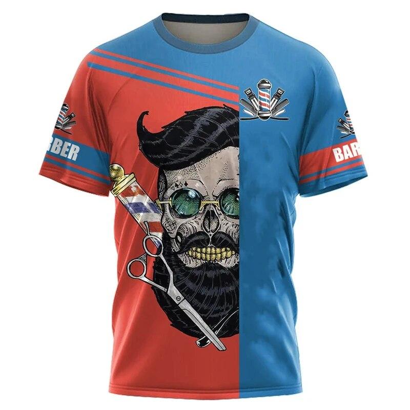 Футболка для парикмахерской для мужчин, одежда, футболка с 3D принтом и круглым вырезом, большие футболки, униформа, повседневные повседневные топы с короткими рукавами, крутой панк