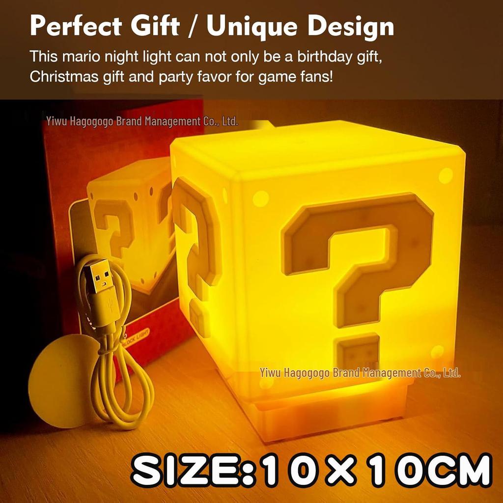 Mario Question Mark LED Night Light (USB, 10x10CM) for Bedroom & Dorm Atmosphere