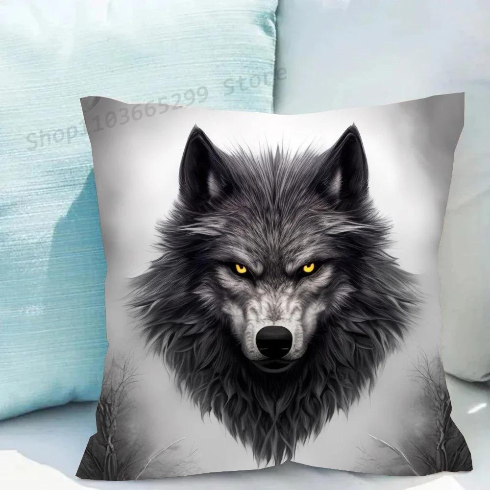 pc Majestic Wolf Print Pillowcase Set Polyester NonEmbroidery Cushion Covers for Sofa Bed Man Cave Home Decor