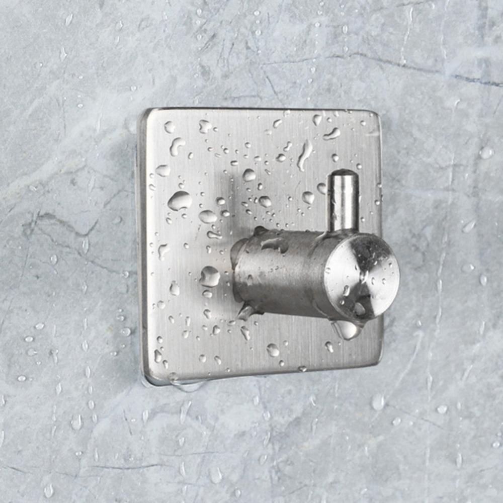 2 PCS Punch Free Adhesive Hook Silver Towel Hook Practical Coat Hook Space Saving
