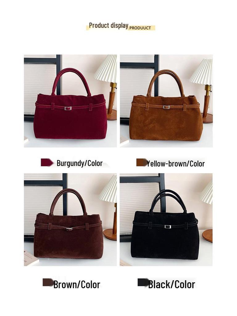 Винтажная нишевая замшевая сумка-тоут: Большая вместимость, универсальная мода для поездок на работу