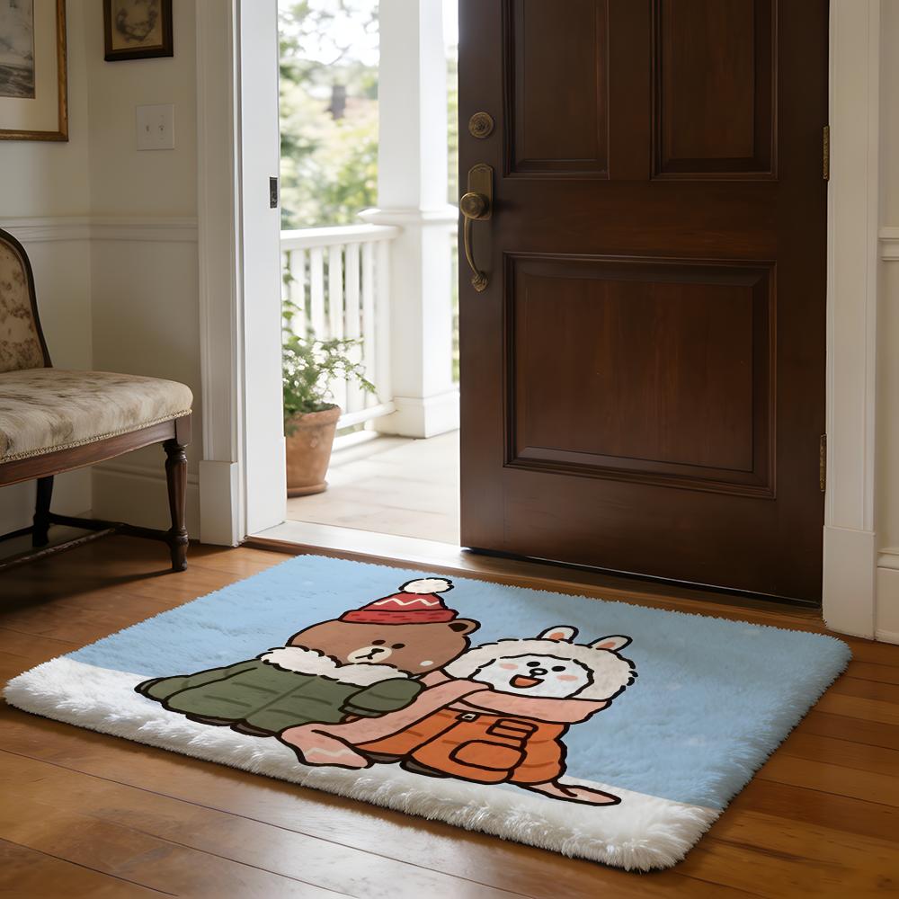 Floor Mat Soft Flannel Rug Non Slip Absorbent Mat for Bathroom Bedroom Home Decor Anime L LINE F FRIENDS