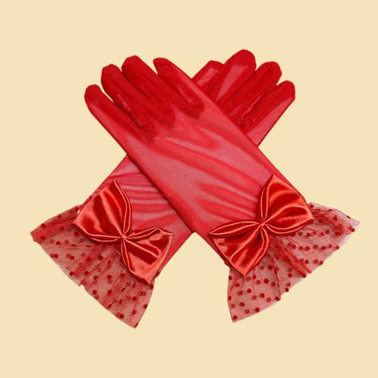 1 пара женских перчаток для выпускного вечера, прозрачное кружево, декор в виде банта, ажурная сетка