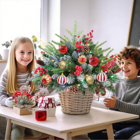 Искусственный рождественский наполнитель для урны с подсветкой, на батарейках, предварительно освещенные рождественские сосны со светодиодными огнями и треногой-колышком, праздничный наполнитель для кашпо для крыльца, двора