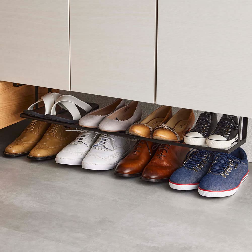 Yamazaki Jitsugyo Floating Telescopic Shoe Rack Black Tower Telescopic Rack Shoe Rack Space Saving 5632 Approx. W45.5~80XD20.5XH15.5cm