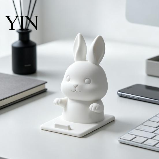 White Rabbit Cell Phone Dock Cute Bunny Holder, 3D Printed Animal Mobile Stand, Stable Smartphone Support for Watching Movies Desktop Holder
