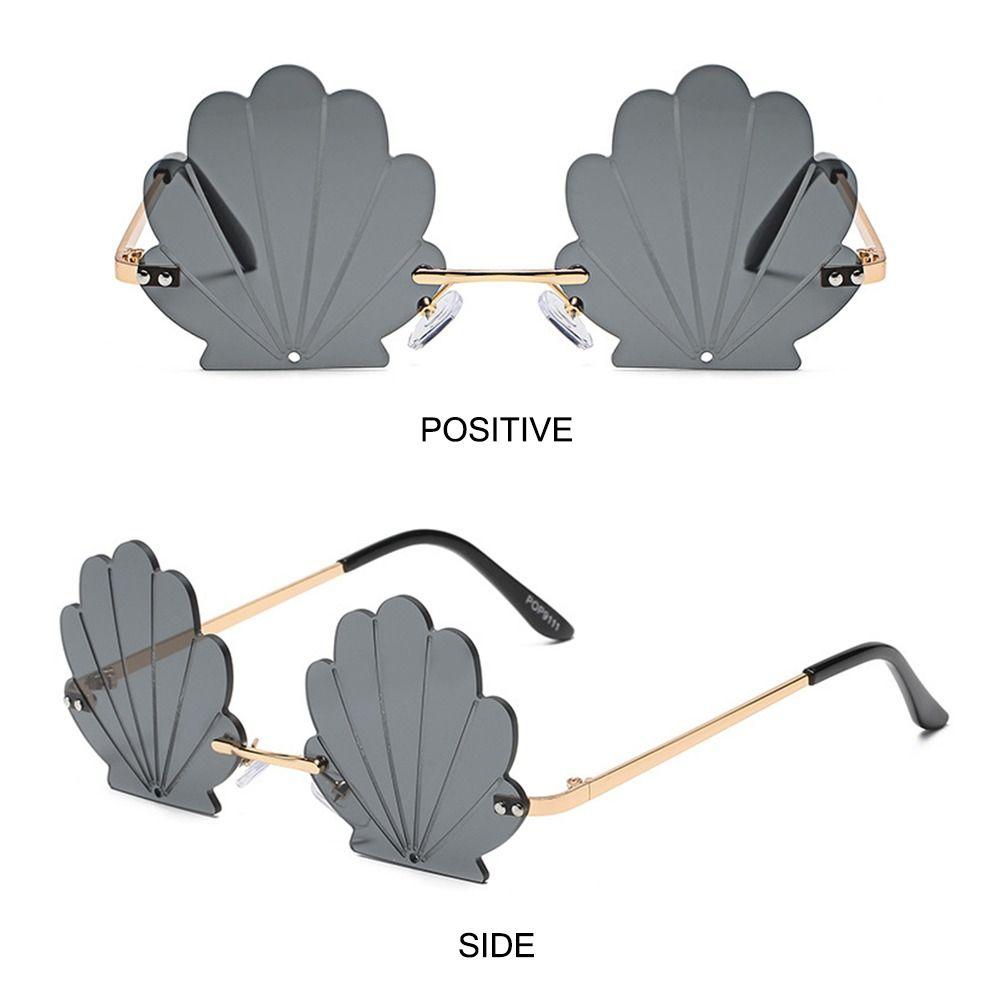 Flower Shape Rimless Sunglasses Shell Shape Funny Shades Metal Sun Glasses for Photo Props, Party