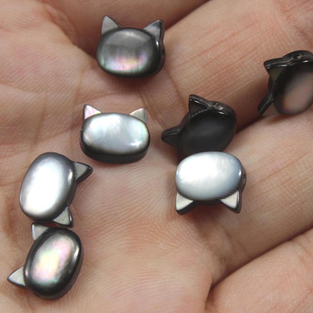 Ракушка Котенок Голова Бусины-разделители для изготовления украшений своими руками: Черно-белый браслет/ожерелье из ракушек.