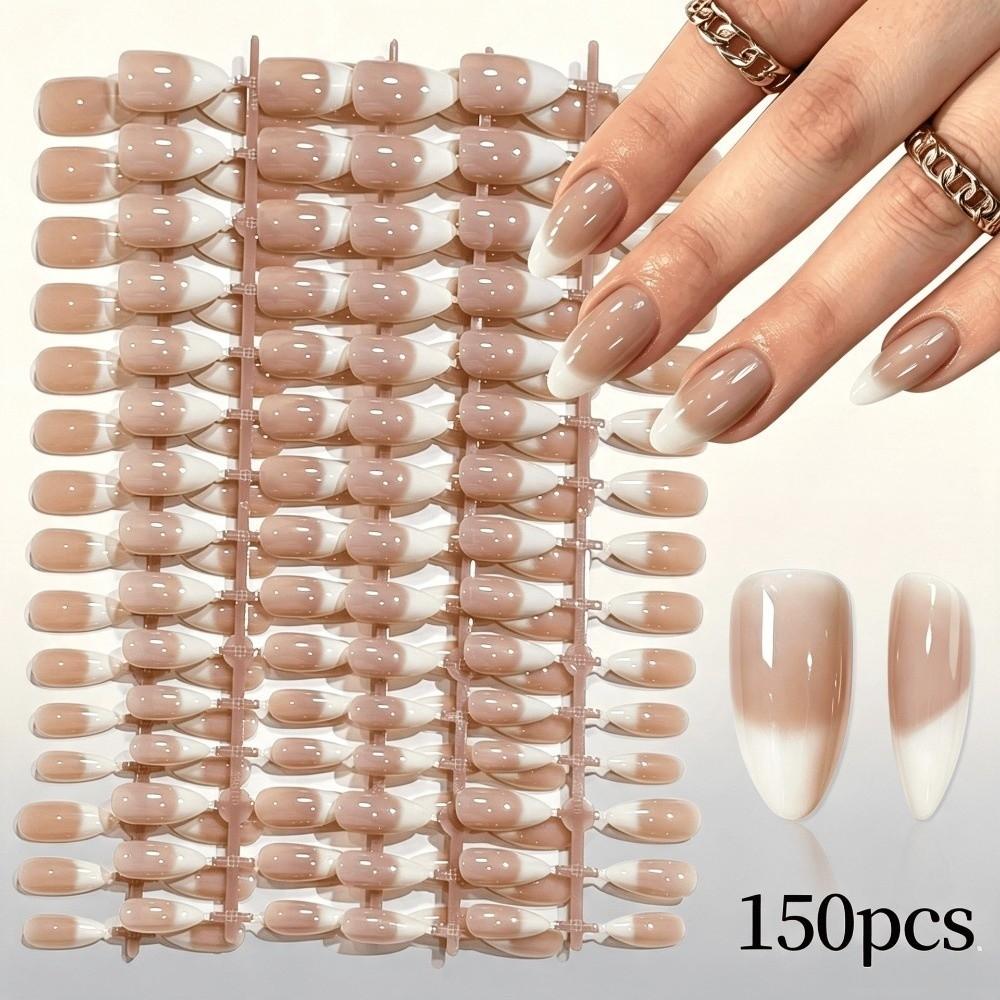 Semi-Transparent Press On Nails Glossy Finish French False Nails New Fake Nails for Daily Wear