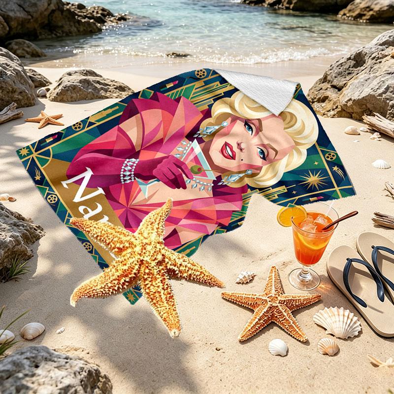 Custom Name Personalized Marilyn Monroe Print Beach Towel, for Trip Camping Beach Party Home Decor, Birthday Gift for Family & Friends
