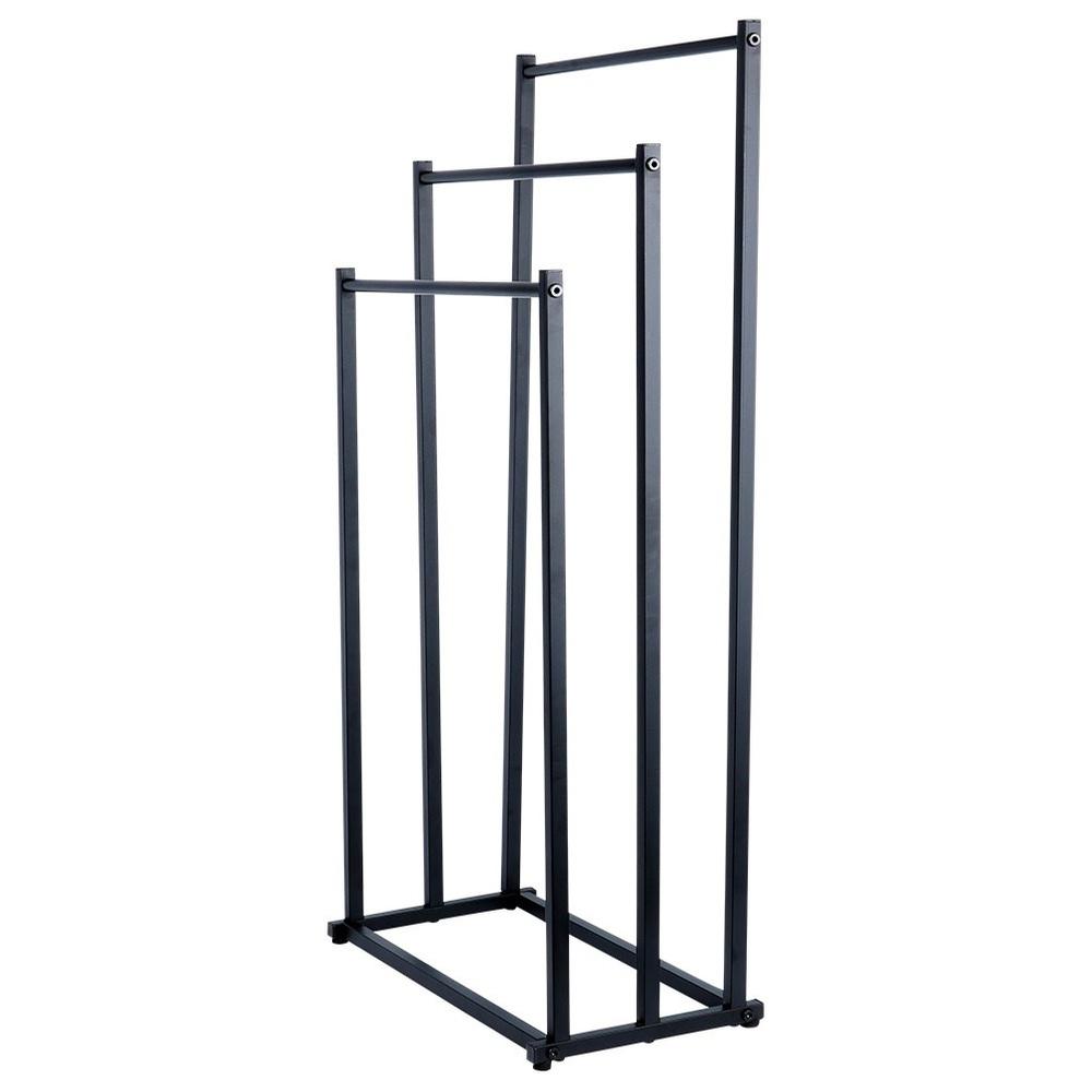 Black metal standing towel rack