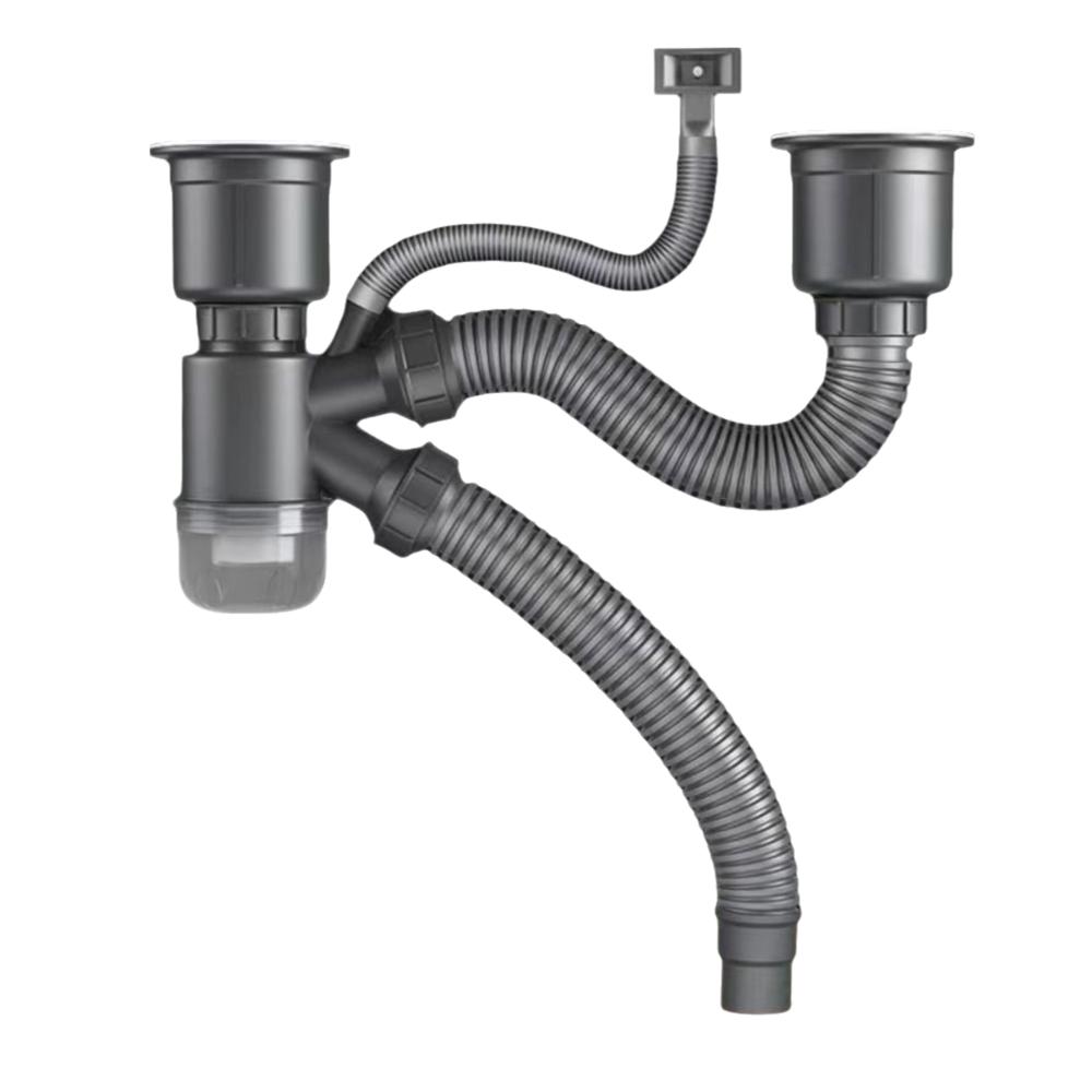 Stainless Steel Double Sink Tube Water Blocking Double Trough Basin Kitchen Sink