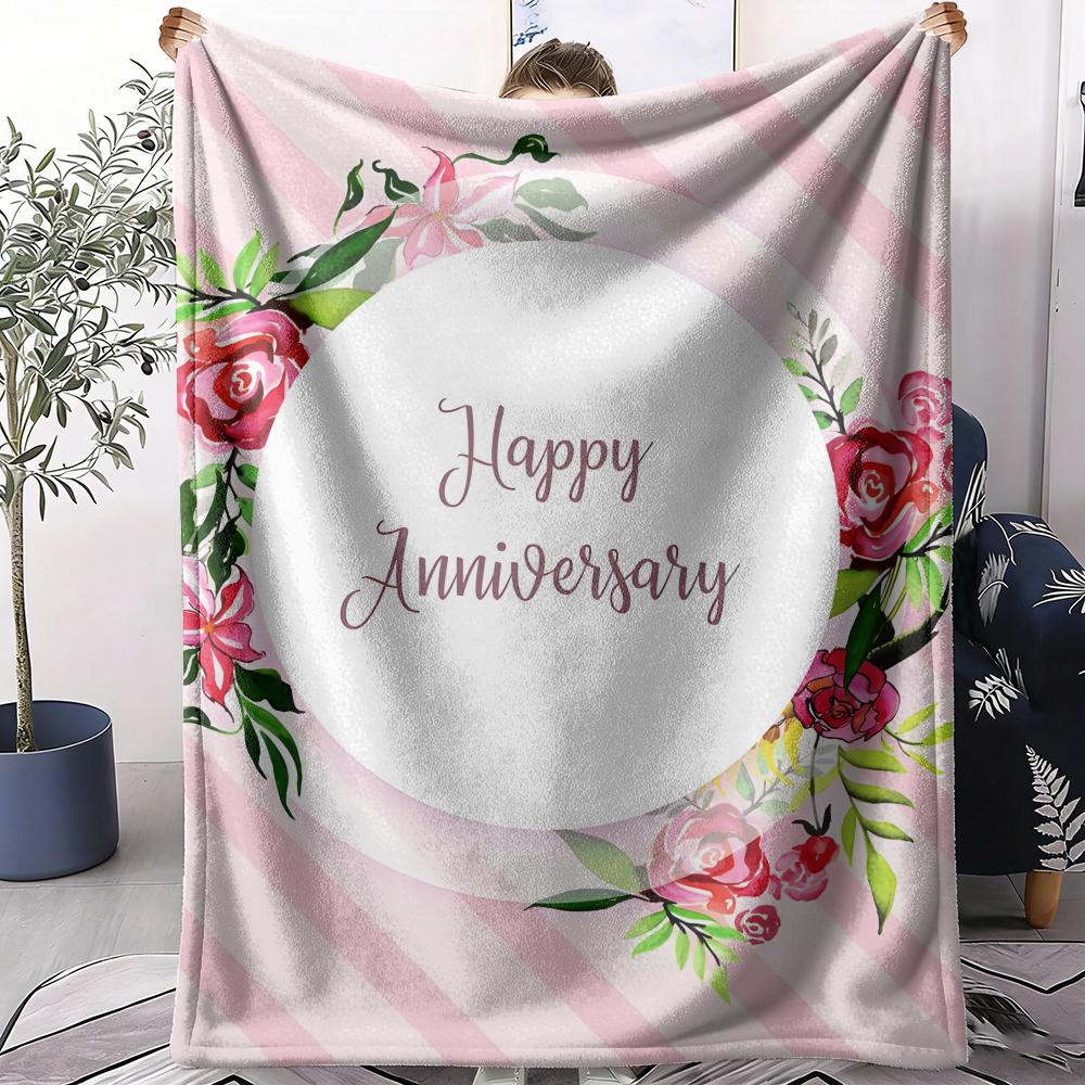 Happy Anniversary Throw Soft Flannel AC Blanket Lightweight Summer Nap Throw Cozy Blanket for Sofa Bed Travel Home