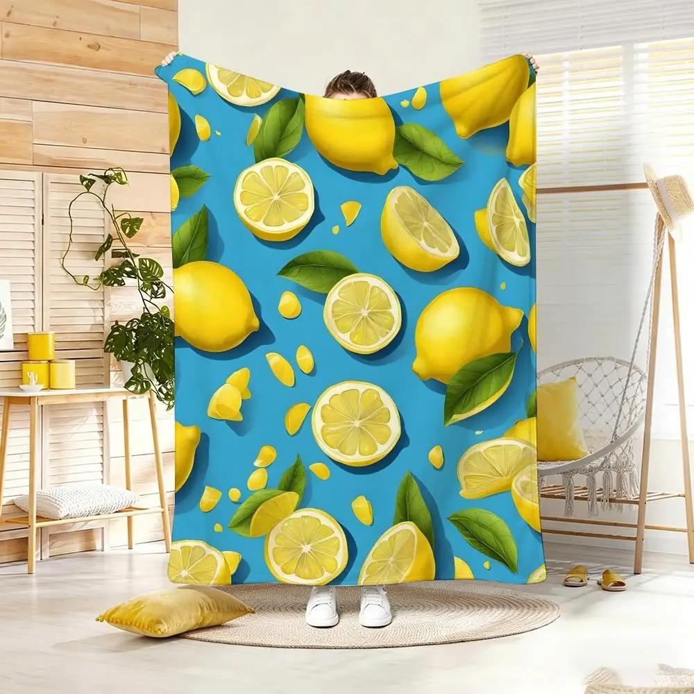 Summer Print-Vtg Lemon Throw Lightweight Flannel Blanket Soft Skin-friendly for Summer Cooling