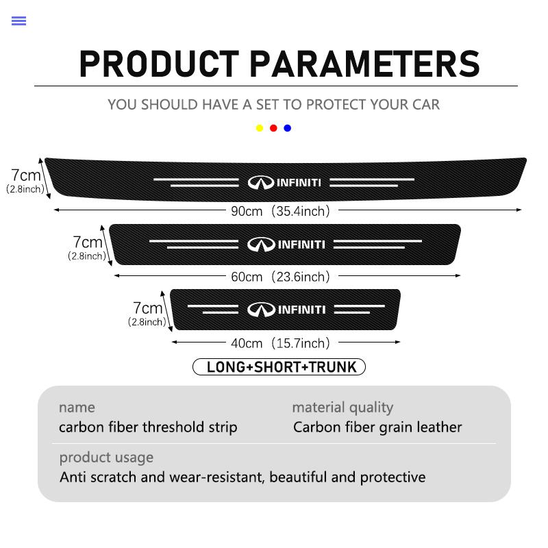 For Infiniti 1/4pcs Car Threshold Strip Anti Stepping Leather Protective Sticker QX50 QX30 QX60 G25 JX35 FX35 FX37 FX50 EX35 UU555