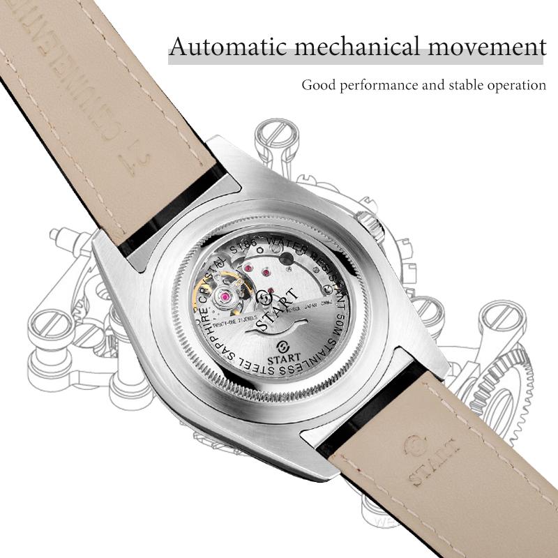 Start Men's Diamond Watch Automatic Mechanical Watch Waterproof Date Week Function Fashion Leather Watch