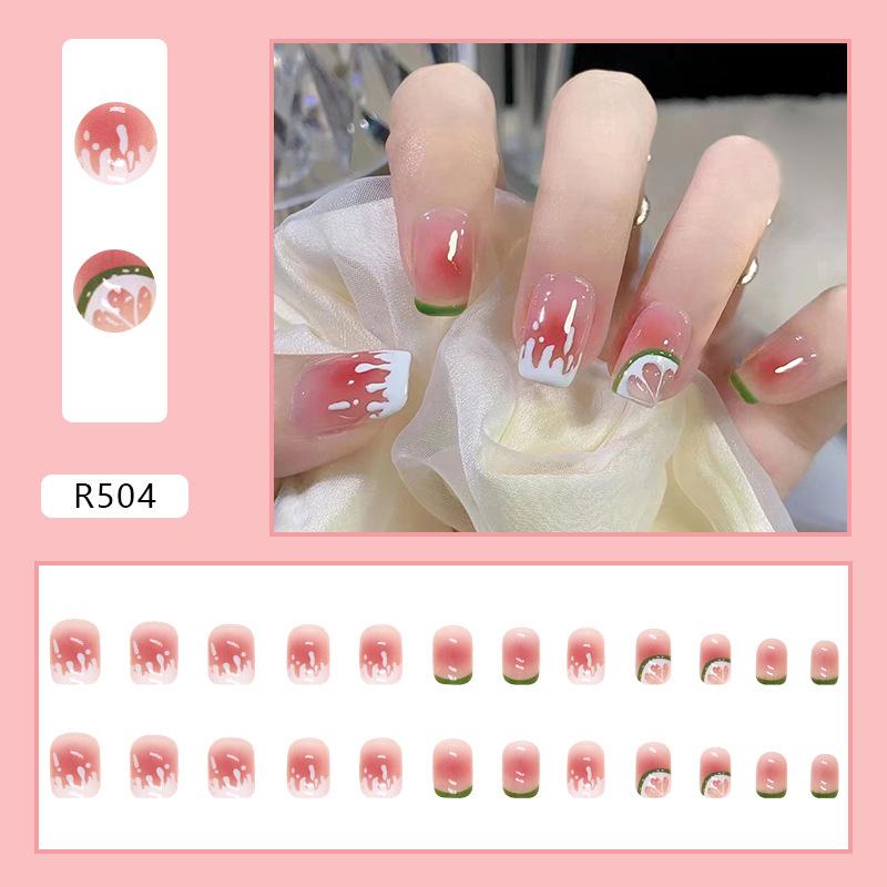 Wear nail art tablets Wholesale of finished products Ice cream Lemon color New nail pads Short thin nail art Fake nail removal