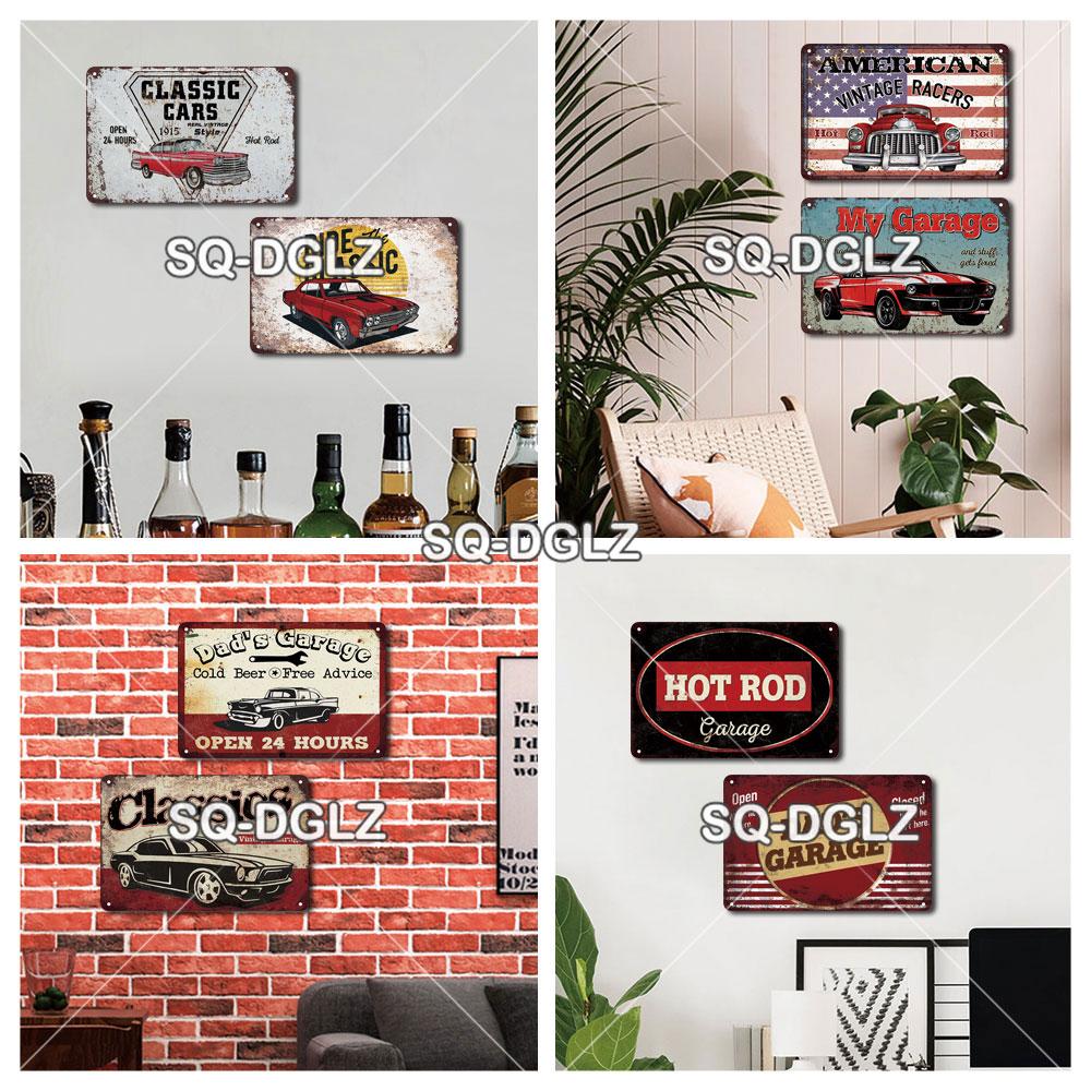 SQ-DGLZ винтажная металлическая вывеска, классические автомобили, жестяная вывеска, тарелка для гаража, магазина, домашний бар, дверь, Настенный декор, наклейка, украшение, табличка, постер