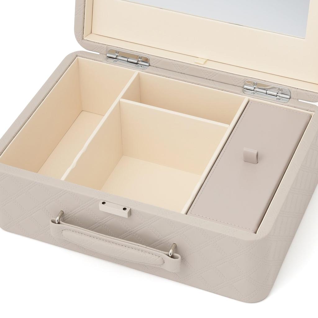 Francfranc Quilted Cosmetic with Mirror and Dresser Box, Gray, Bag-shaped, Portable, Dividers,