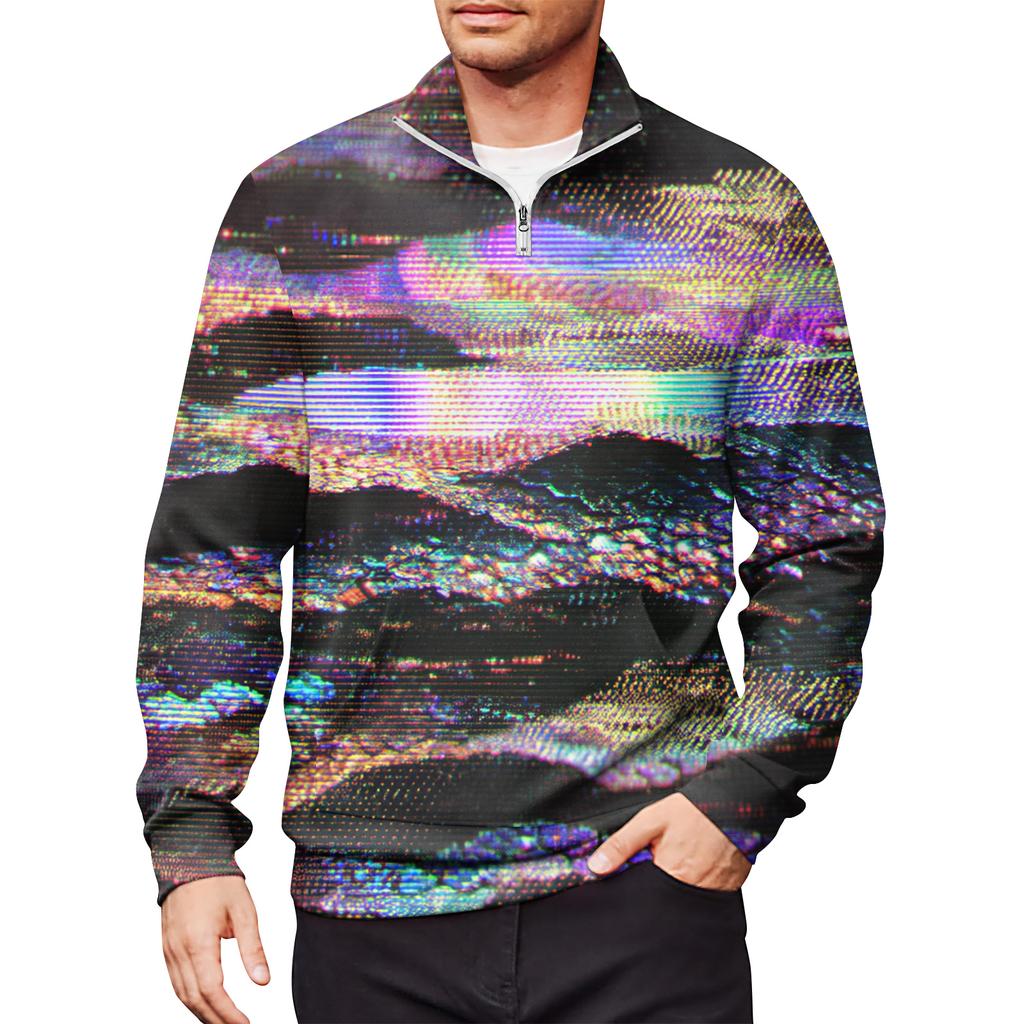 Мужской свободный повседневный свитшот на молнии 1/4, модный топ с длинным рукавом и принтом, с карманами