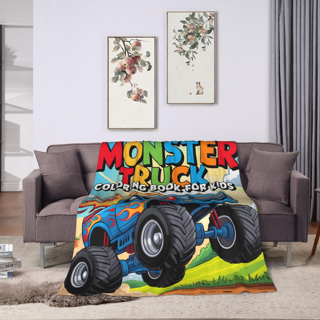 Monster Trucks Car Loves Flannel Blanket Winter Super Warm Throw Blanket for Child Couch Chair Funny Bedspread Sofa Bed Cover
