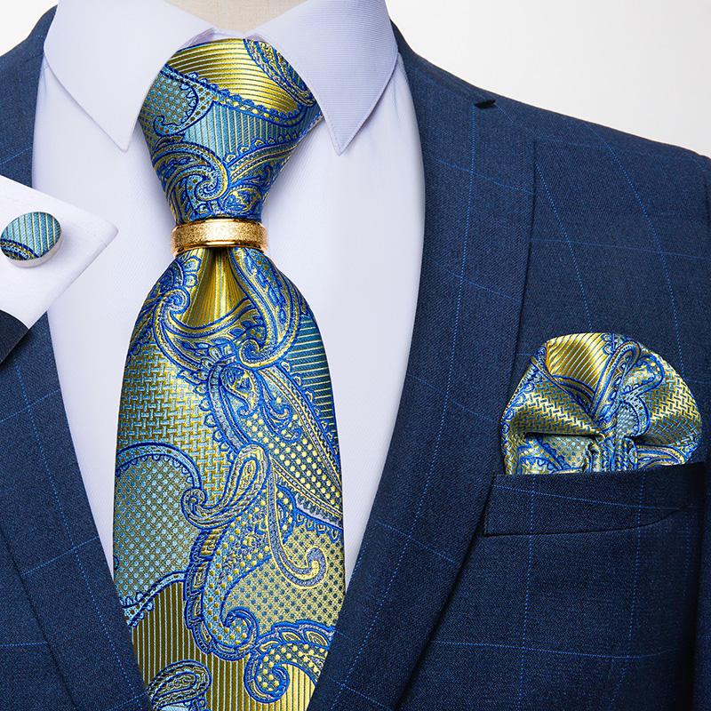 Dibangu Мужской шелковый галстук в полоску, дизайнерский модный галстук для мужчин, кольцо для галстука, набор запонок для деловой вечеринки