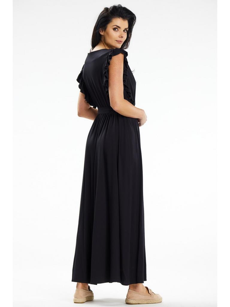 Wrap maxi dress with tie waist, black M
