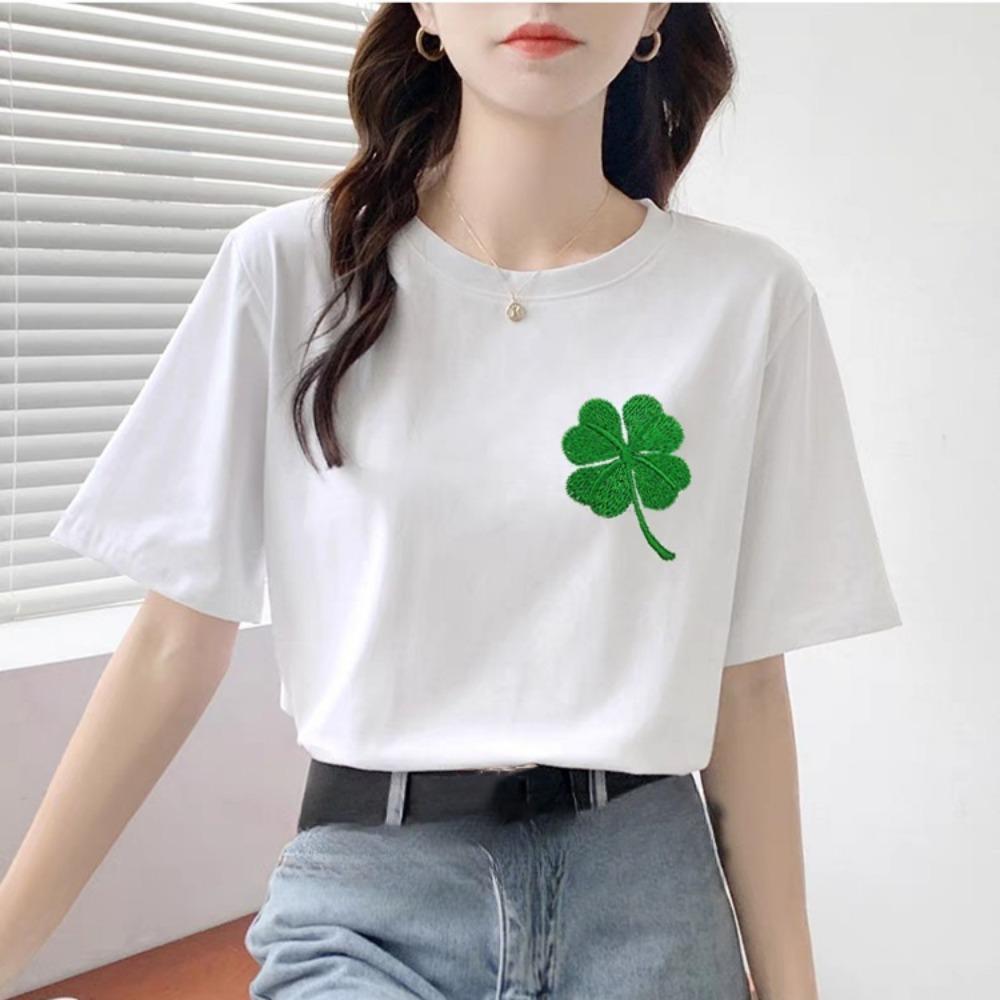 100% Cotton Short Sleeve T-shirt Women's Summer Simplicity Fashion Love Round Neck White Top Shirt