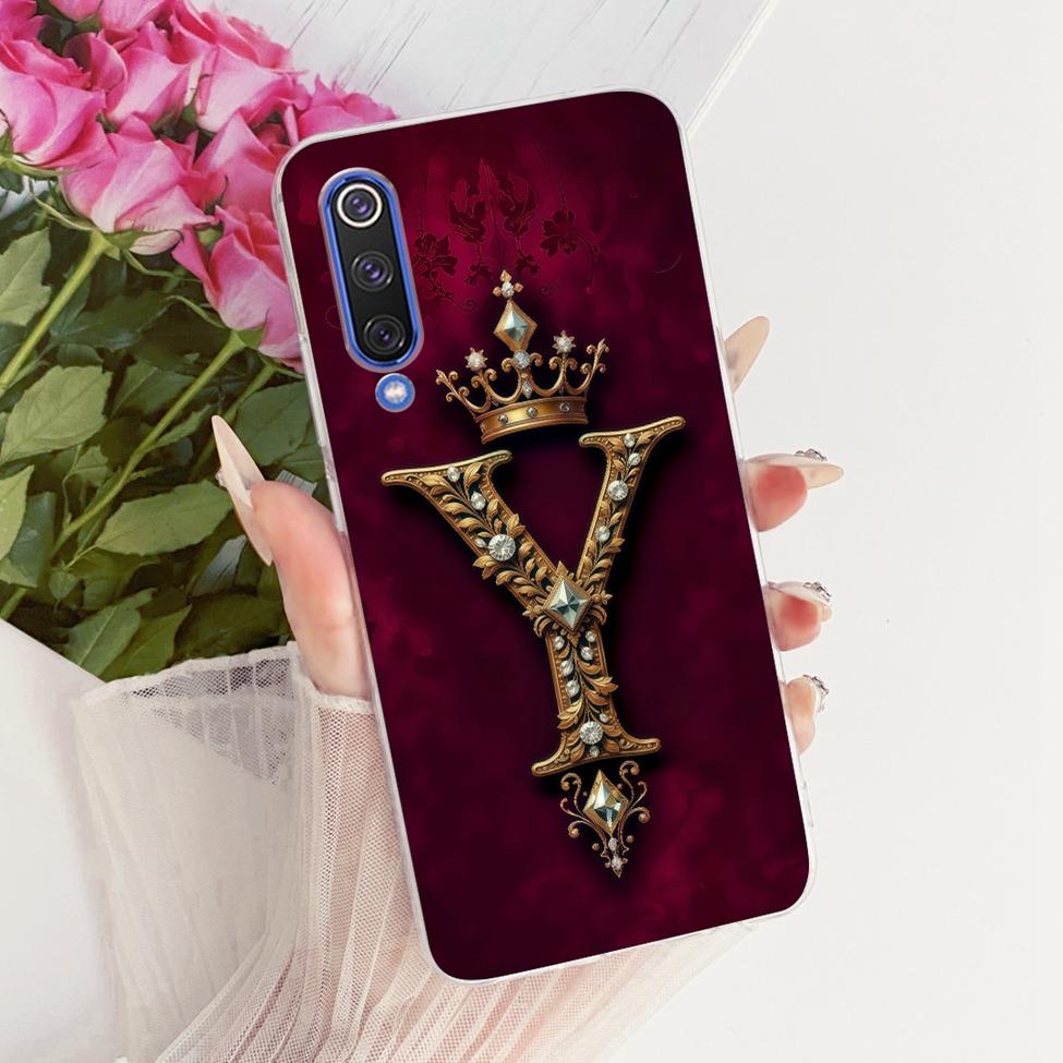Чехол для Xiaomi Mi 9 SE Прозрачный Роскошная Корона Буквы от A до Z 2D Плоский Рисунок Мягкий Корпус Для Xiaomi Mi 9SE Чехол M1903F2G