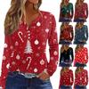 Women's T Shirt Tee Christmas Print Button Long Sleeve Daily Weekend Fashion Basic V- Neck Regular Top