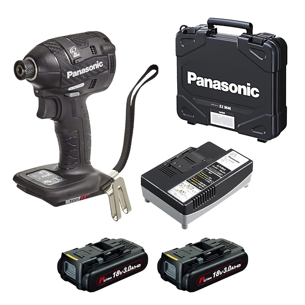 Panasonic Rechargeable Impact Driver 18V Battery Pack X Included Dual Small Total Length 118mm IP56 Black 3.0Ah 2/Charger/Case (14.4V/18V Compatible)