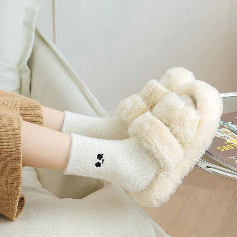 Women Funny Socks White Winter Warm Socks Smile Cute Kawaii Anime Floor Socks Lolita Y2k Thicken Fuzzy Socks