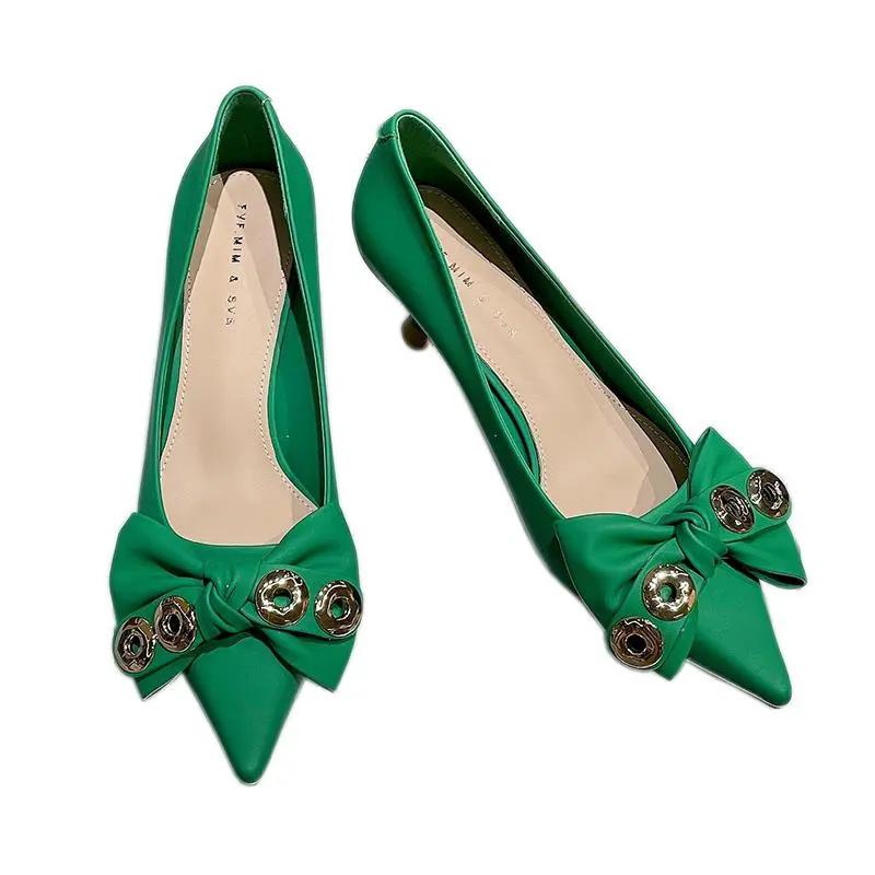 Cresfimix Sapatos Femininas Women Fashion Sweet High Quality Green Bow Tie High Heel Shoes Lady Office & Party Stiletto A453