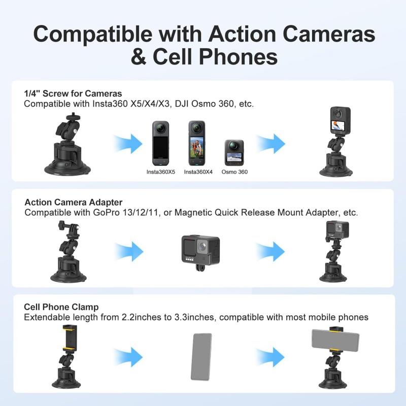 Автомобильный держатель на присоске для GoPro 11 11 11 Держатель для Insta161 X1 X1 X1 DJI Osmo Pocket 1 1 Action 6 1Pro 1 1 Аксессуары для камеры