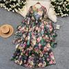 Summer Woman Dress Vintage Sweet Floral Chiffon Robe Femme Loose High Waist Temperament Maxi Dresses