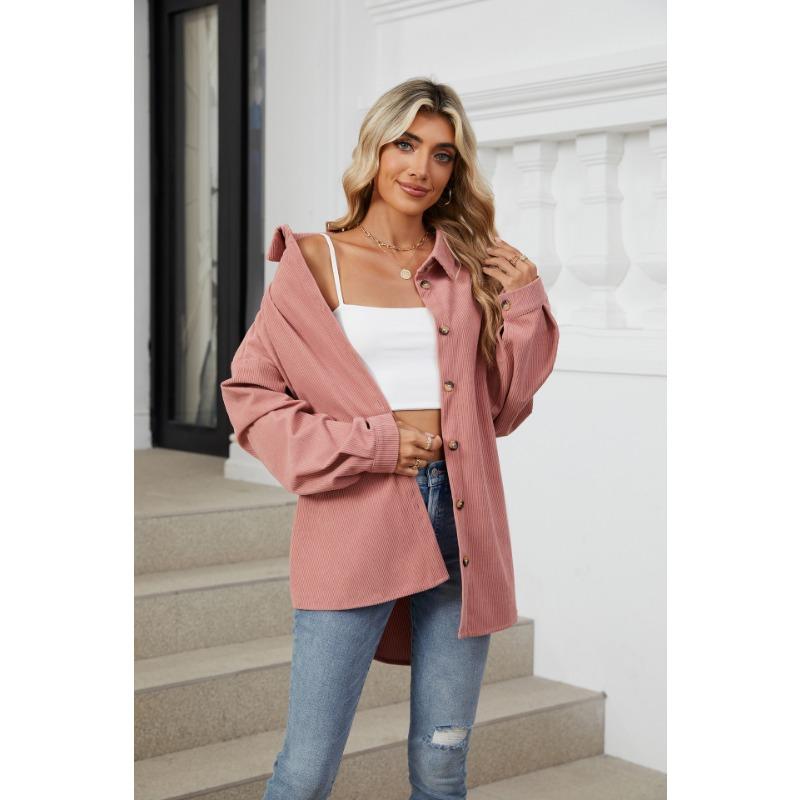 Весенне-осенняя женская однотонная свободная рубашка с длинным рукавом и пуговицами на лацканах